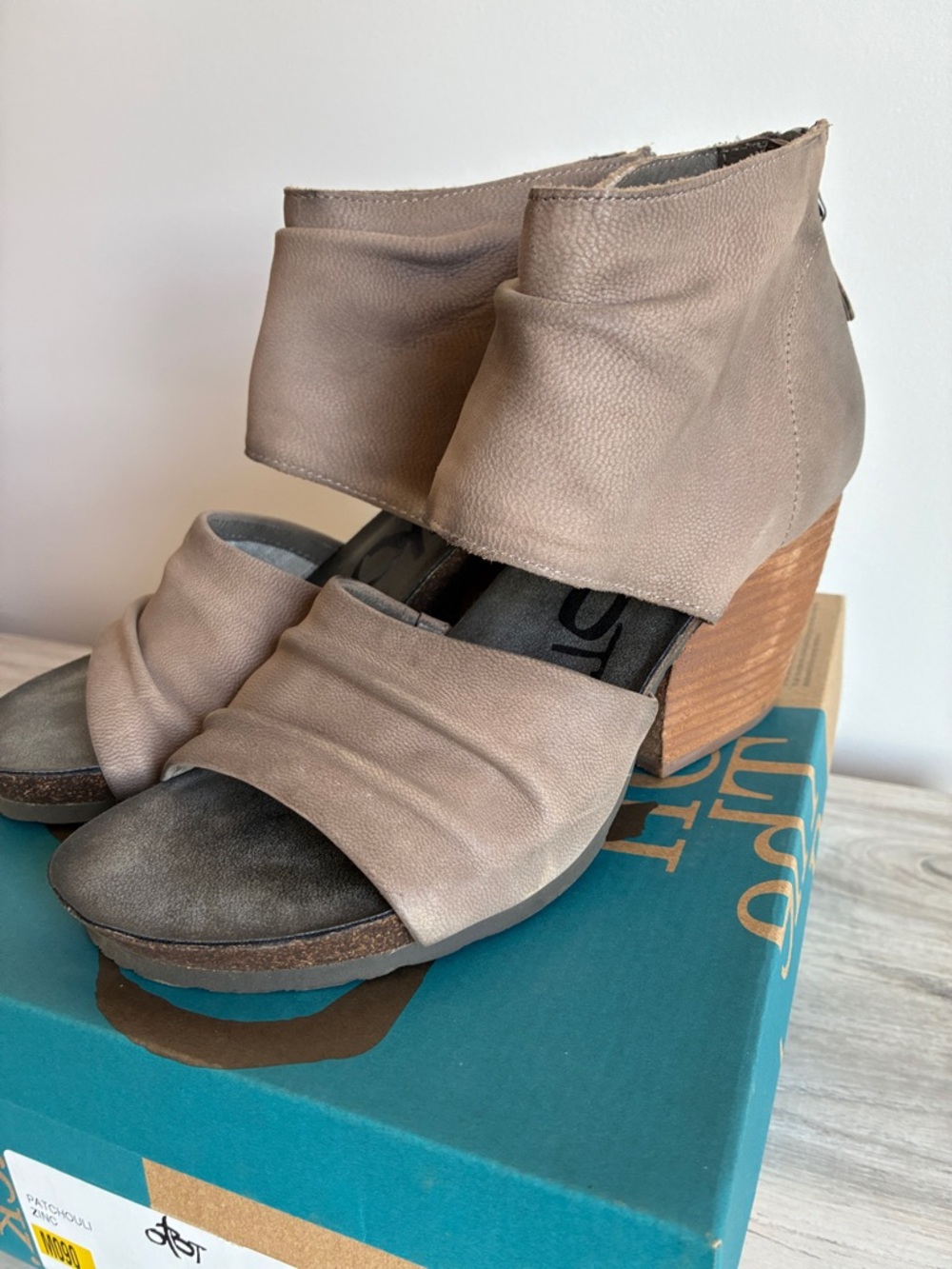 OTBT Taupe Open-Wrap Wedge Sandals